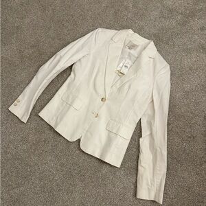 Loft White Women’s Blazer Double Button Linen Blend 4 NWT
